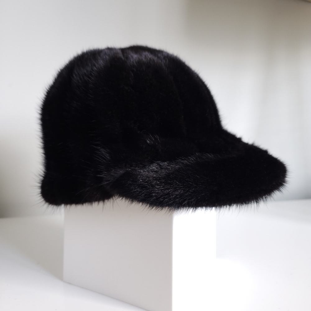 Genuine fur hat, black baseball fur cap, adjustable